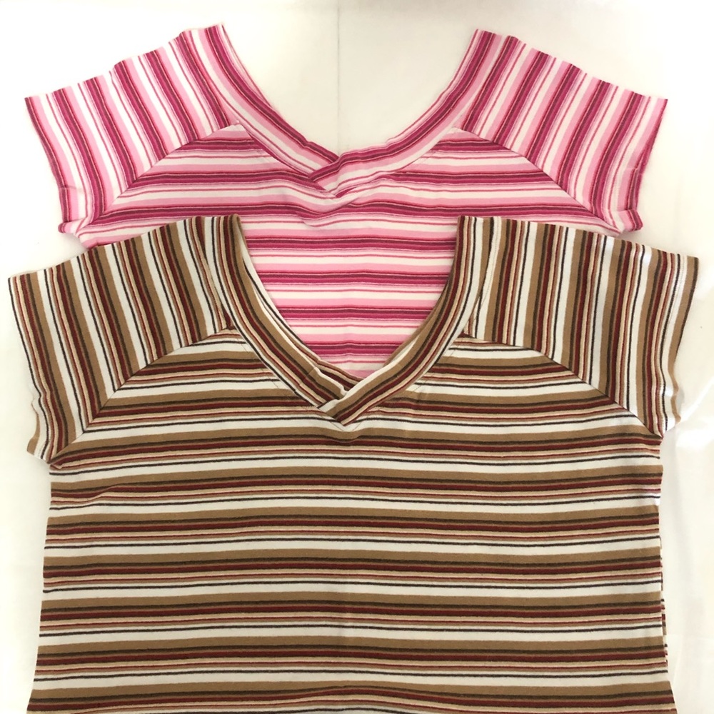 Two striped ladies v neck (b&f) 100% Cotton Top XL